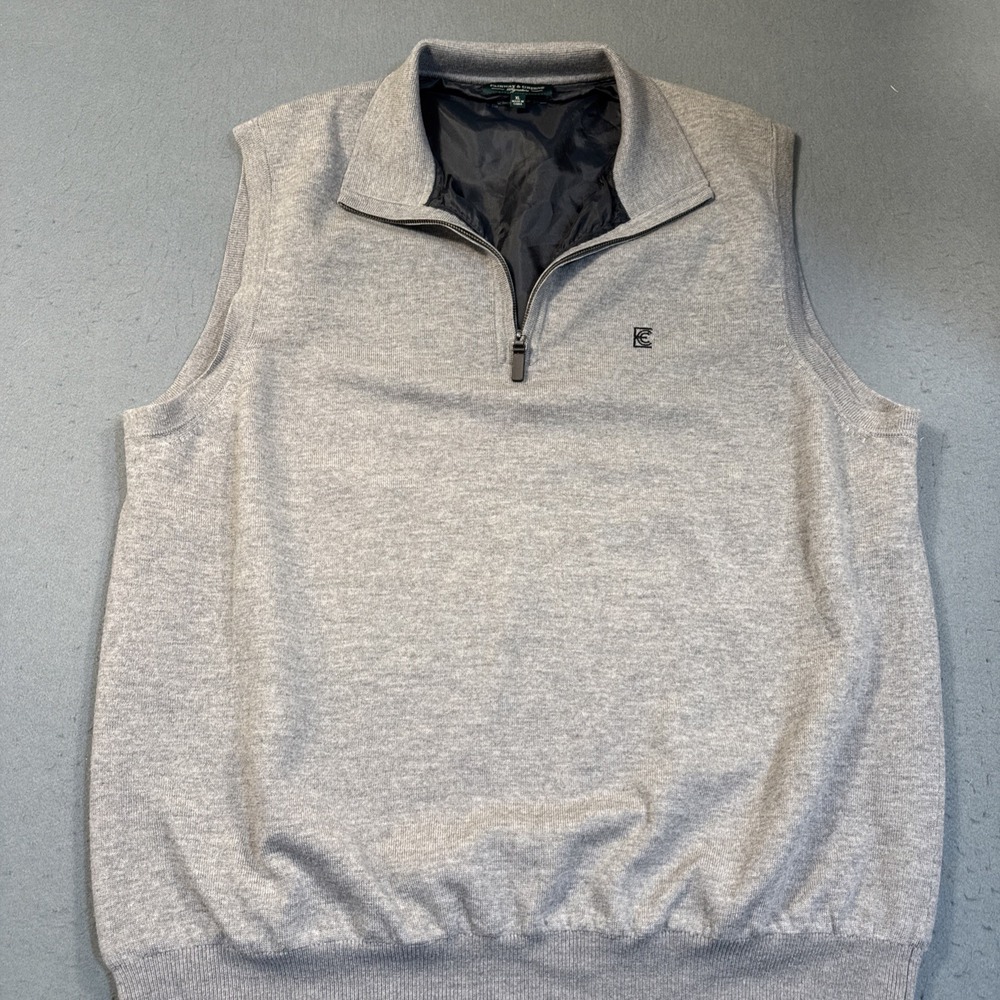 Fairway & Greene Sweater MENS XL 100% Italian Merino Wool Wind-Vest 1/4 Zip GRY